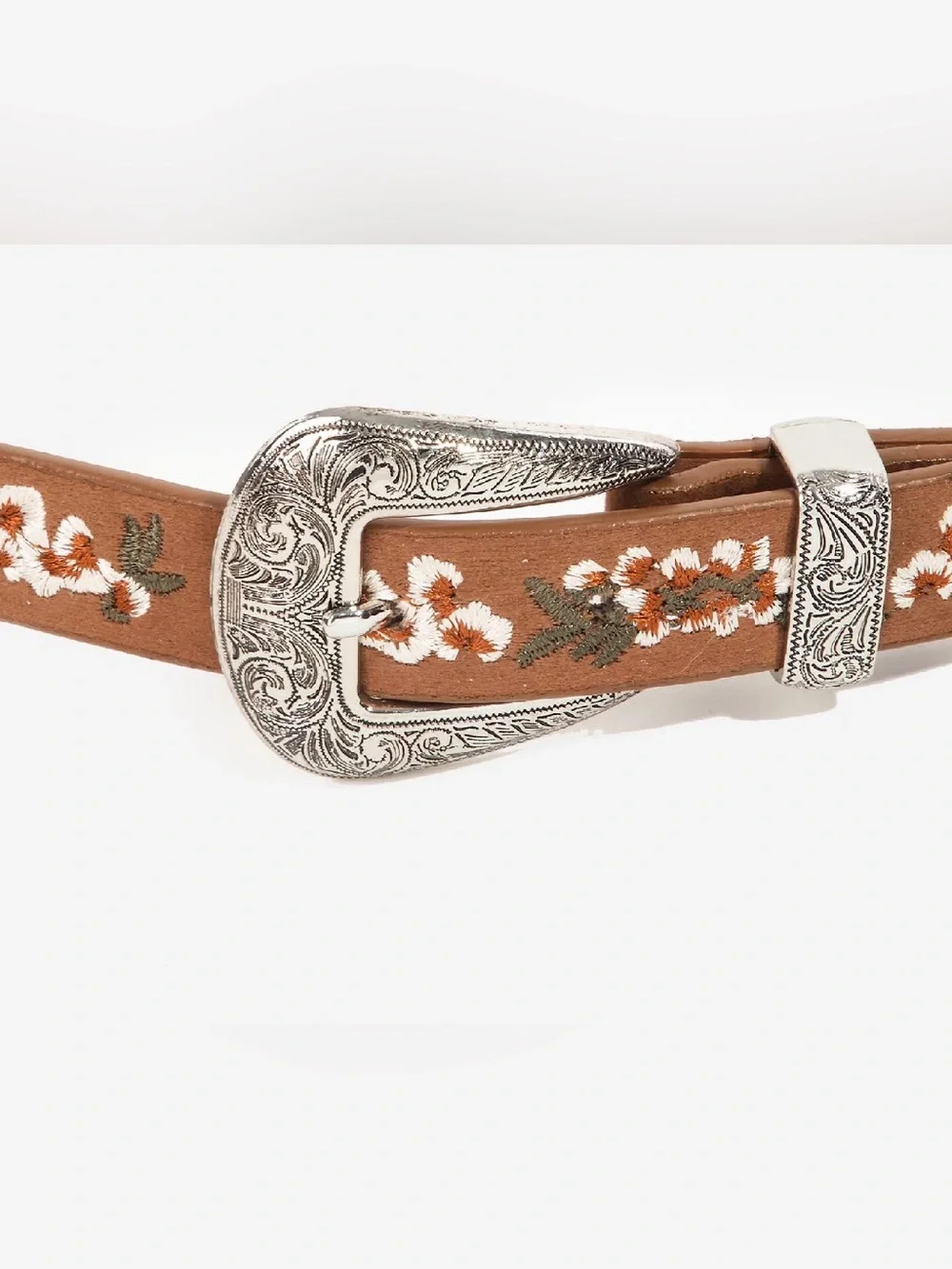 NWT Embroidered Floral Boho Festival Vegan Leather Belt - Picture 5 of 7